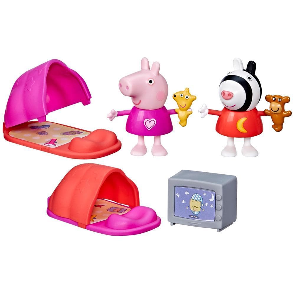 Peppa Pig Übernachtungsspaß mit Peppa, Vorschulspielset, 2 Figuren und 3 Accessoires