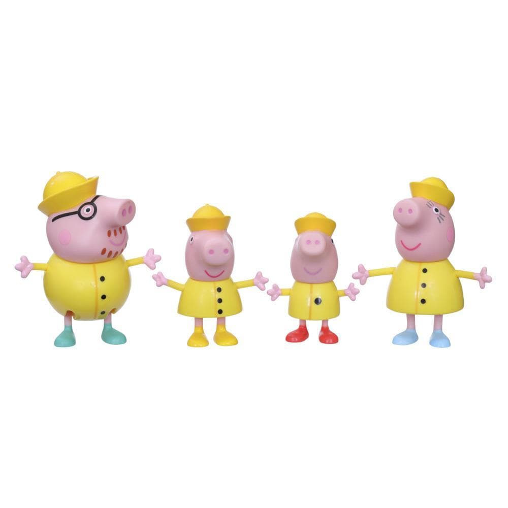 Peppa Pig Peppa’s Adventures Peppa’s Family Rainy Day Figure 4-Pack in Raincoats, Ages 3 and Up