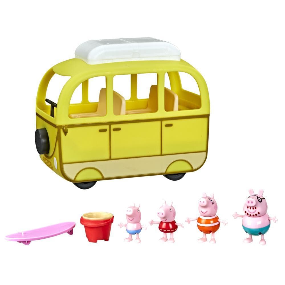 Peppa Pig Peppa’s Adventures Peppa’s Beach Campervan Vehicle Preschool Toy: 10 Pieces, Rolling Wheels; Ages 3 and Up