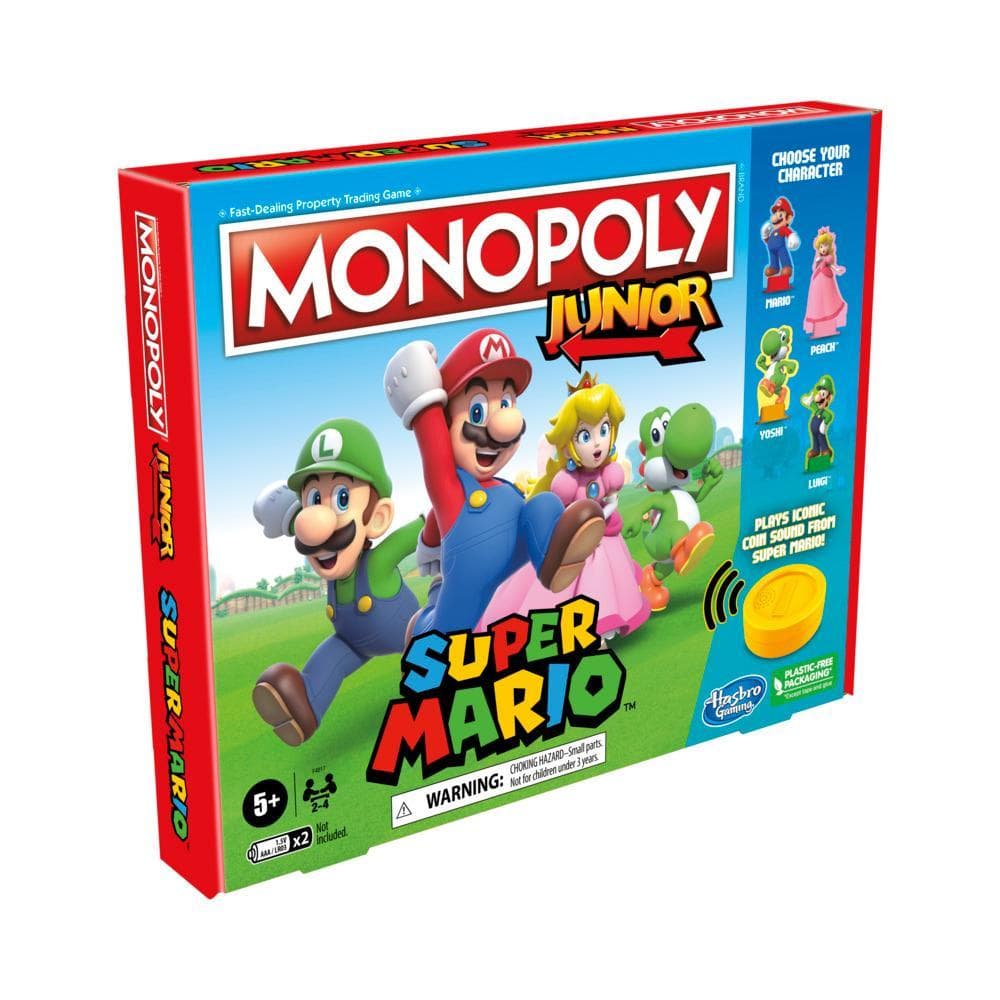 Monopoly Junior Super Mario Edition Board Game, Ages 5+, Explore the Mushroom Kingdom as Mario, Peach, Yoshi, or Luigi