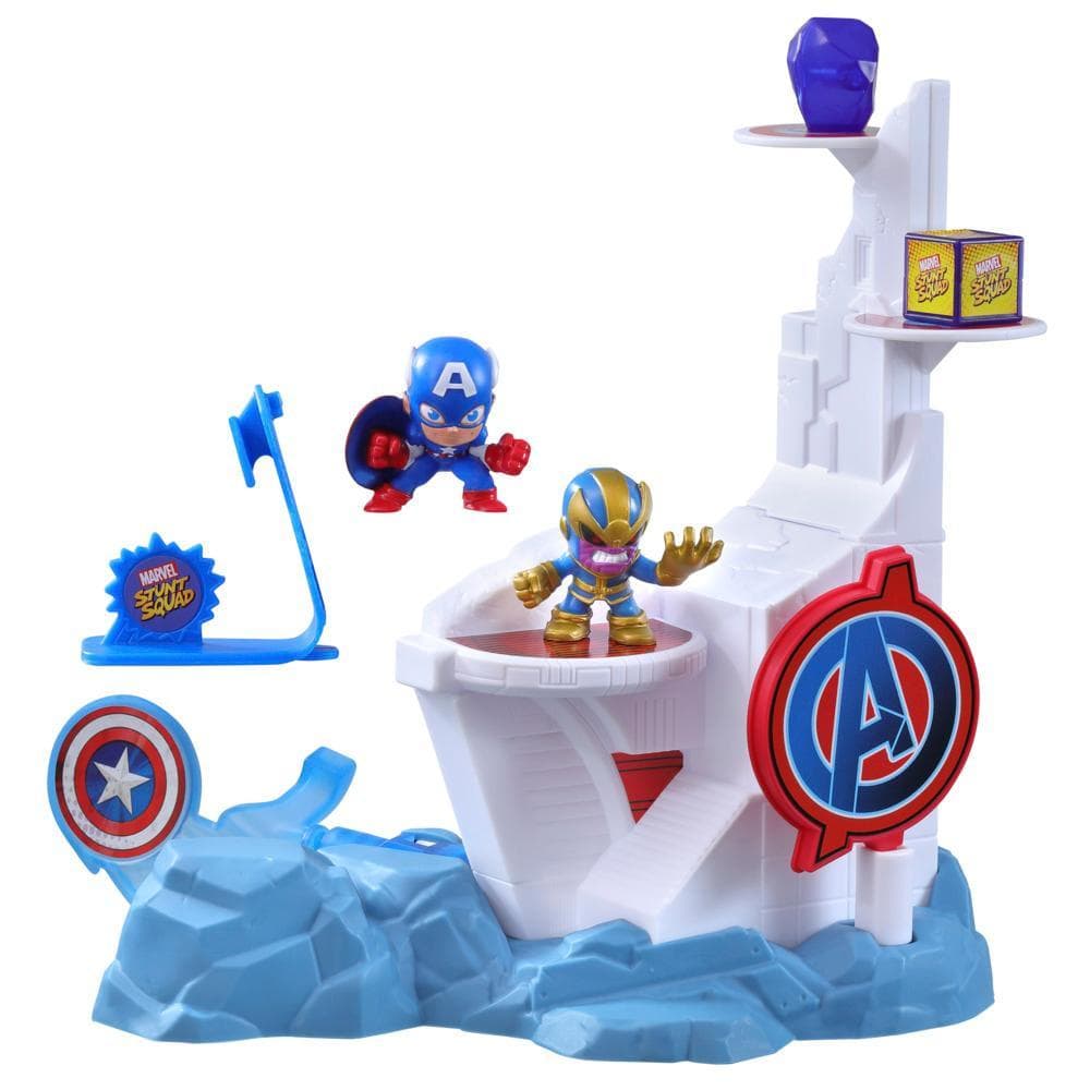 Marvel Stunt Squad Tower Smash Playset, Captain American and Thanos Action Figures (1.5”)