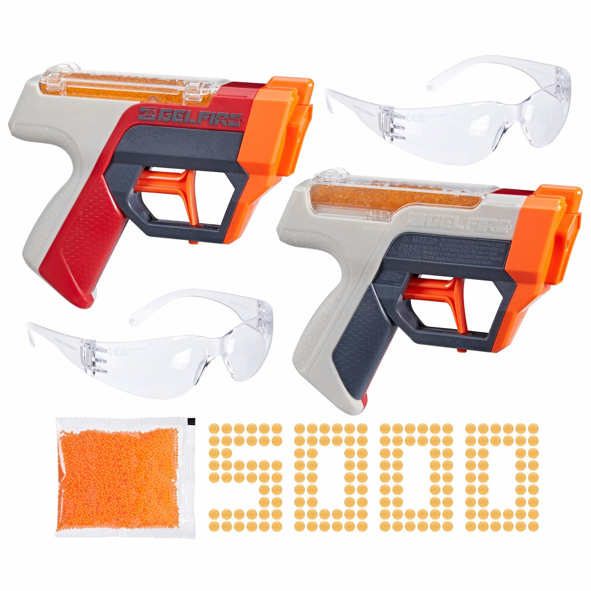 Nerf Pro Gelfire Dual Wield Pack, 2 Blasters, 5000 Gelfire Rounds, 2x 100 Round Integrated Hoppers, 2 Eyewear