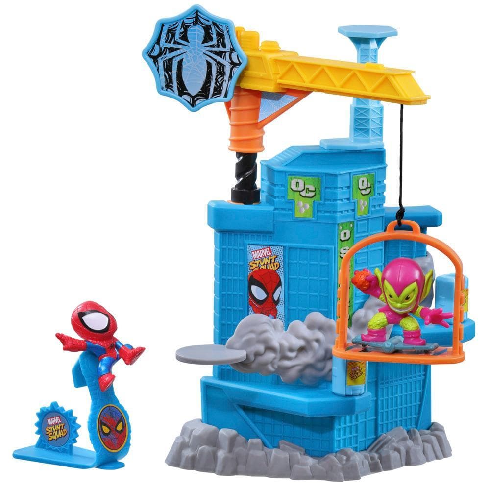 Marvel Stunt Squad Crane Smash Playset, Spider-Man and Green Goblin Action Figures (1.5”)