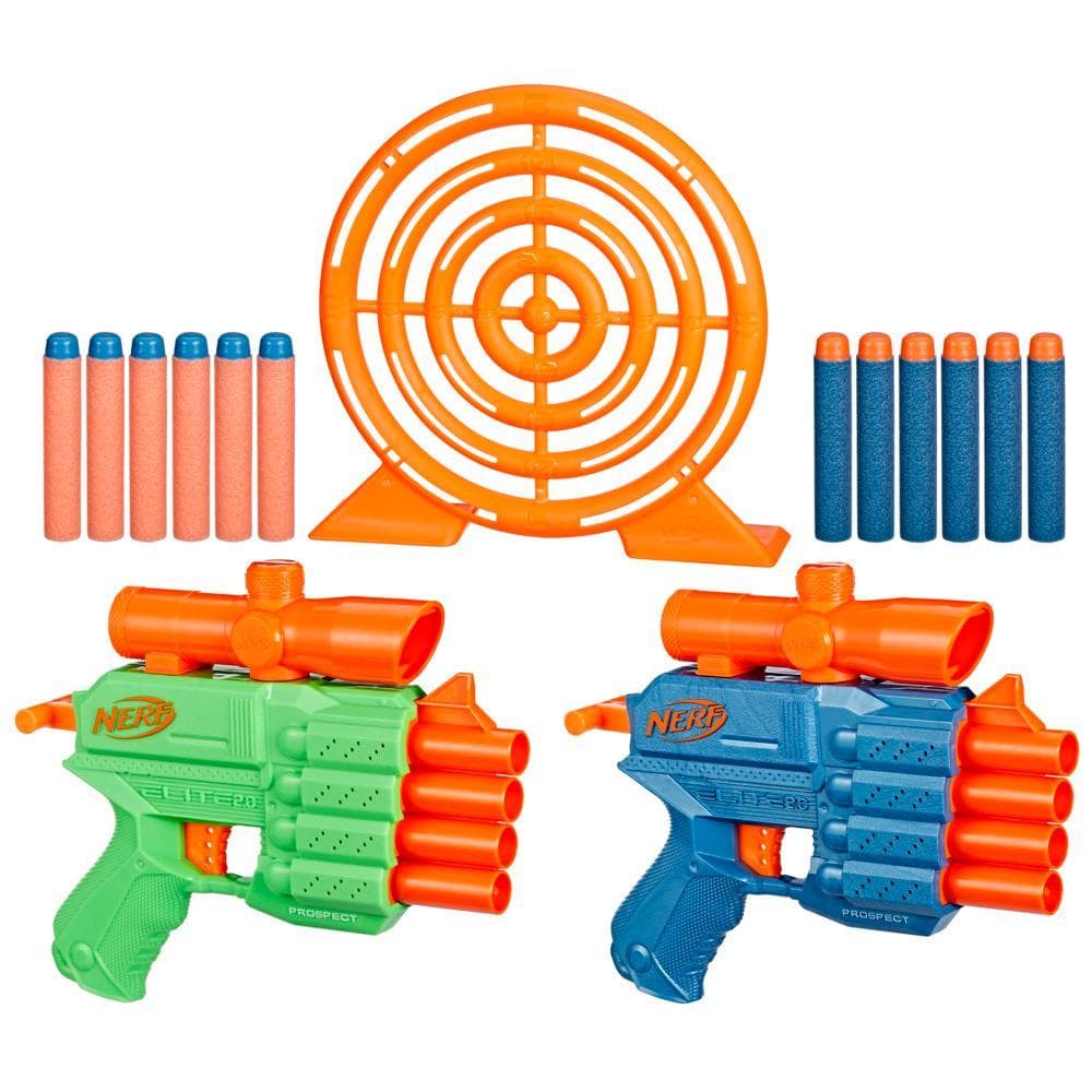 Nerf Elite 2.0 Face Off Target Set, Includes 2 Toy Foam Dart Blasters & Target & 12 Nerf Elite Darts