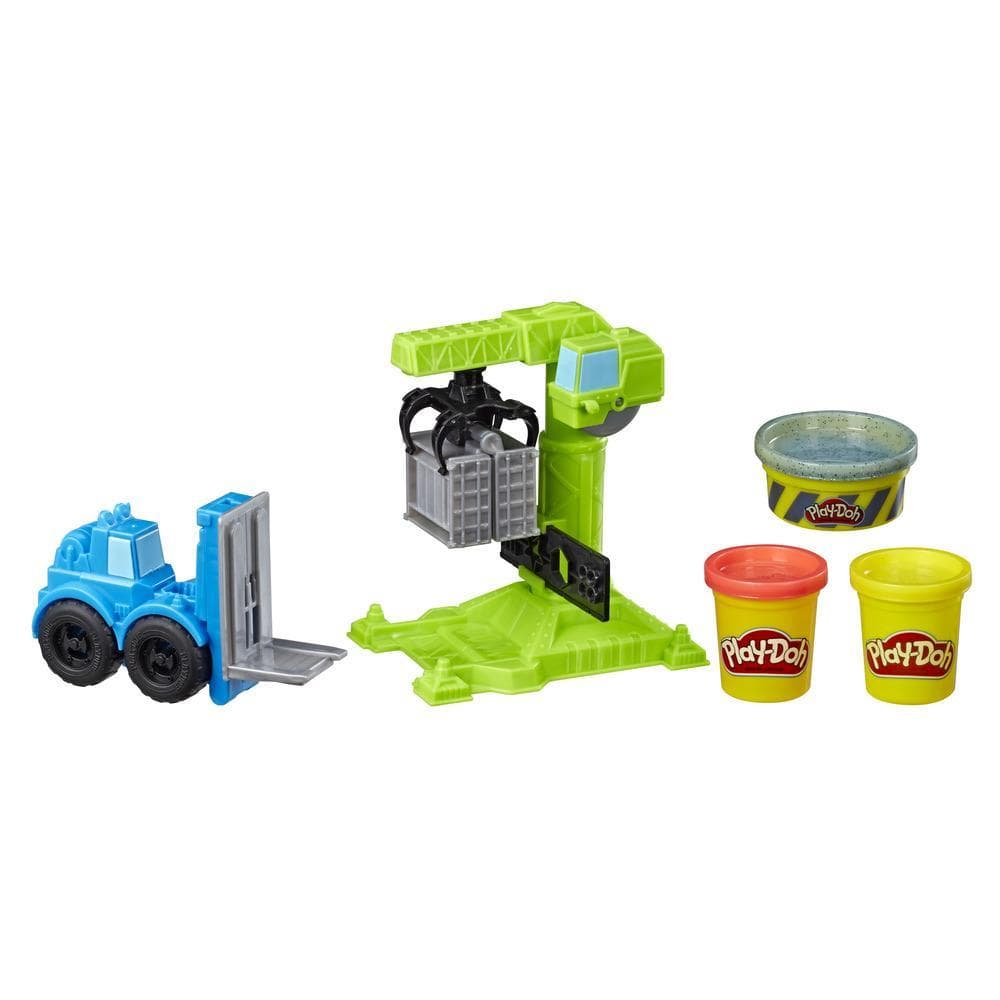 Play-Doh Wheels Crane and Forklift Construction Toys with Non-Toxic Play-Doh Cement Buildin' Compound Plus 2 Additional Colors