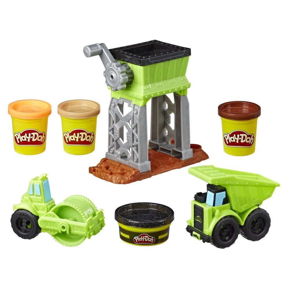 Play-Doh Wheels Gravel Yard Construction Toy with Non-Toxic Pavement Buildin' Compound Plus 3 Additional Colors