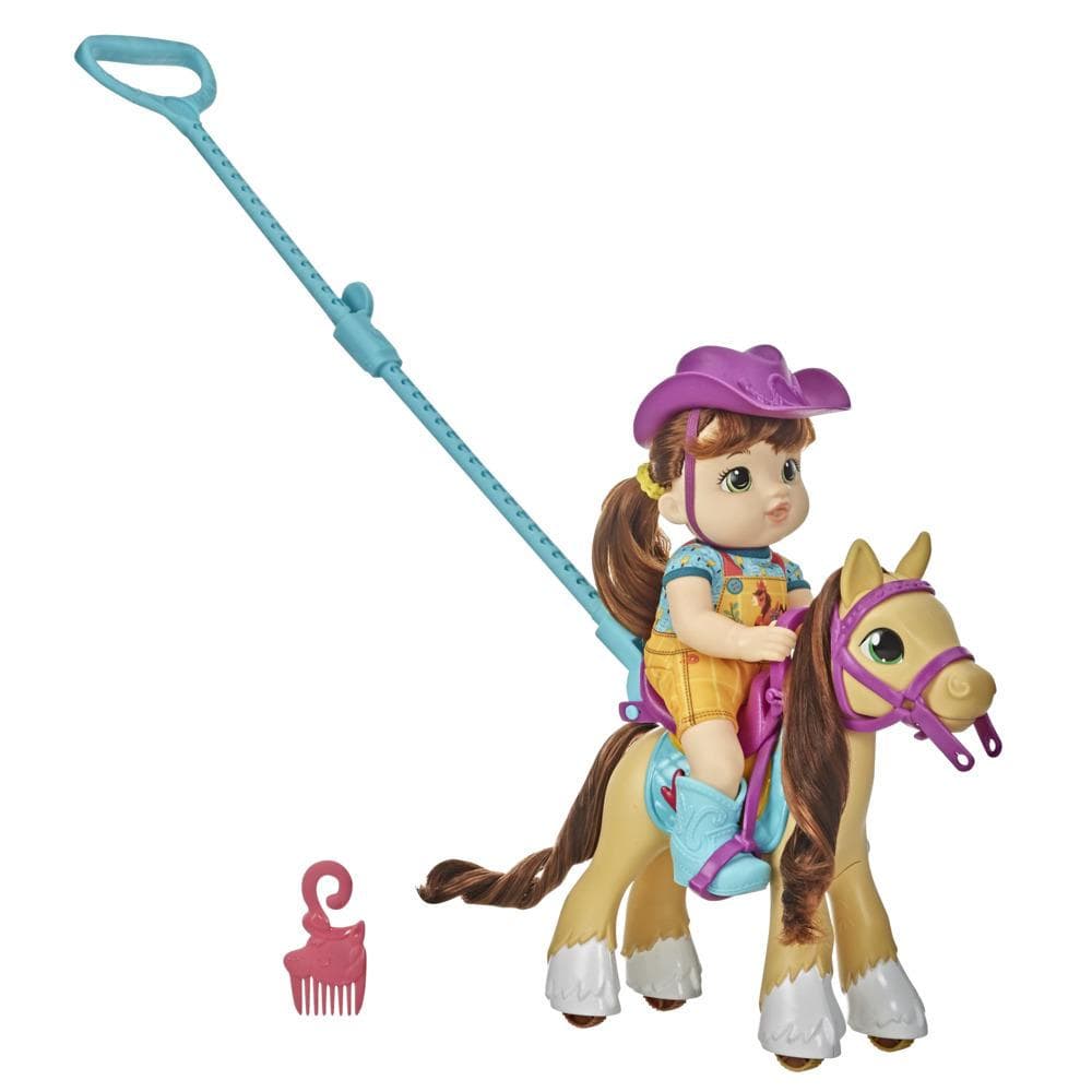 Littles by Baby Alive, Lil’ Pony Ride, Little Mandy Doll and Pony with Push-Stick, Toy for Kids 3 Years Old and Up