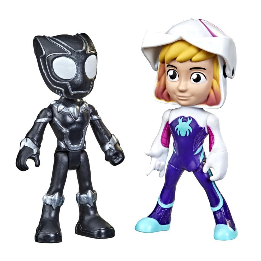 Marvel Spidey and His Amazing Friends Hero Reveal Figure 2-Pack, Mask Flip Feature, Ghost-Spider and Black Panther, 3 And Up