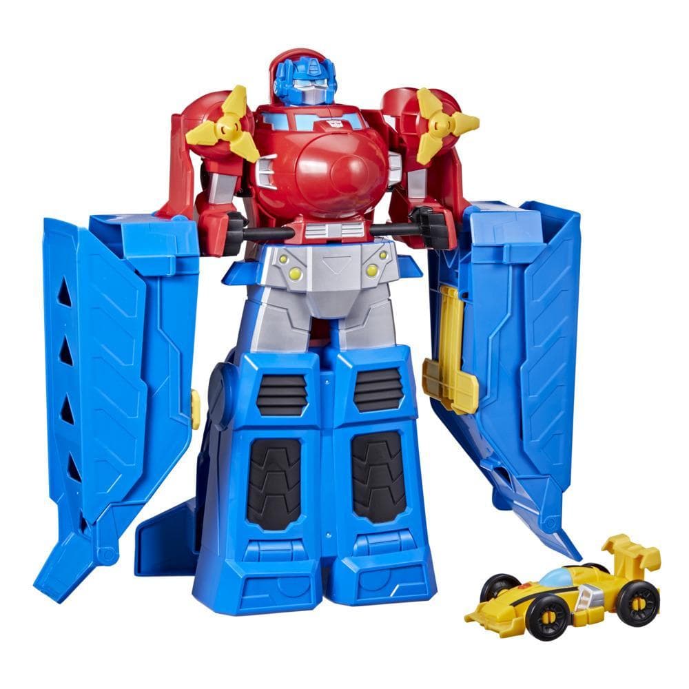 Transformers Toys Optimus Prime Jumbo Jet Wing Racer Playset with 4.5-inch Bumblebee Figure, Ages 3 and Up, 15-inch