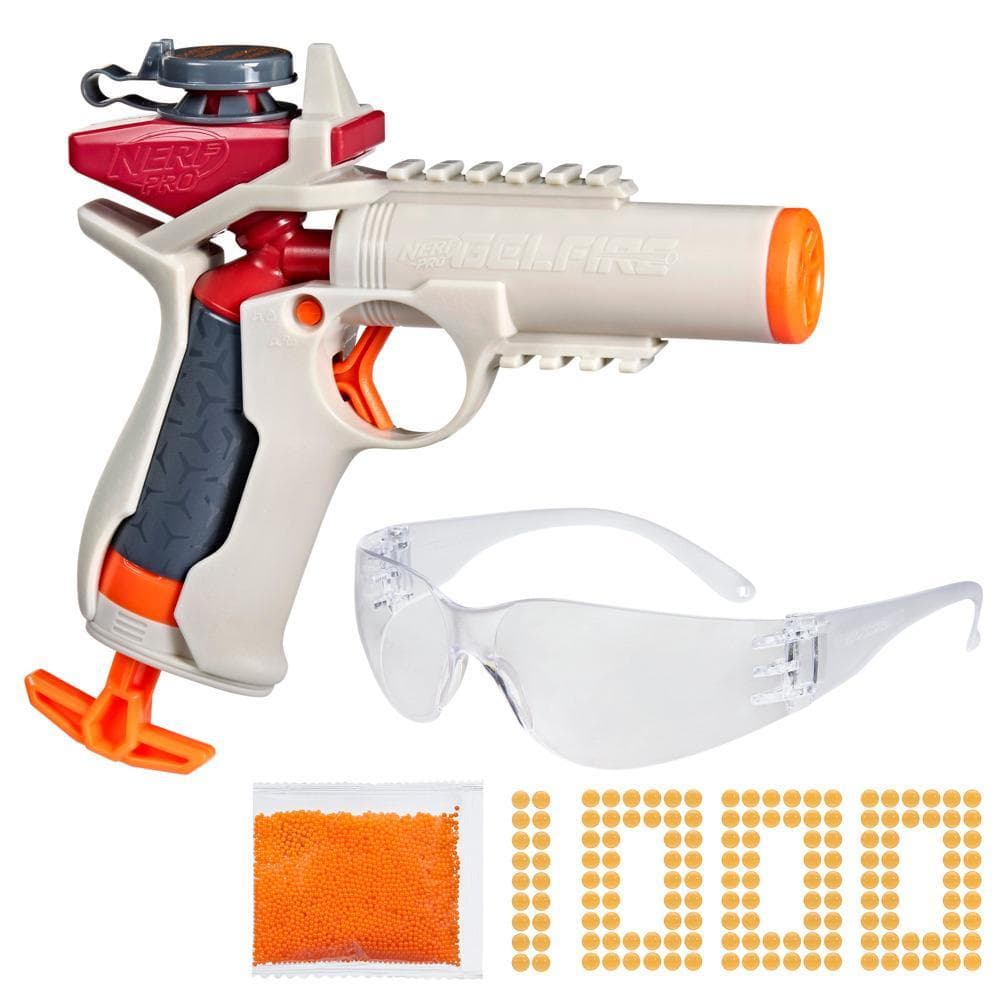 Nerf Pro Gelfire Ignitor Blaster, 1,000 Gelfire Rounds, 60 Round Capacity, T-Pull Priming, Eyewear