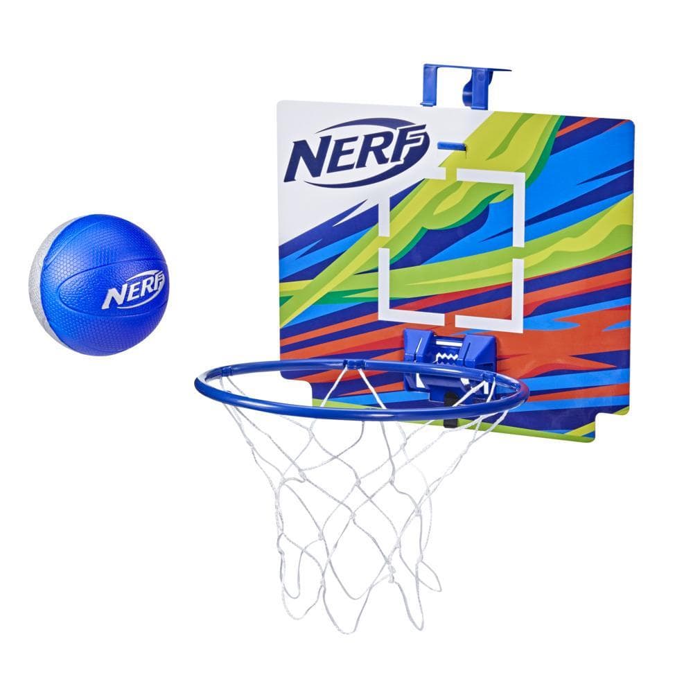 Nerf Nerfoop – The Classic Mini Foam Basketball and Hoop -- Hooks On Doors -- Indoor and Outdoor Play