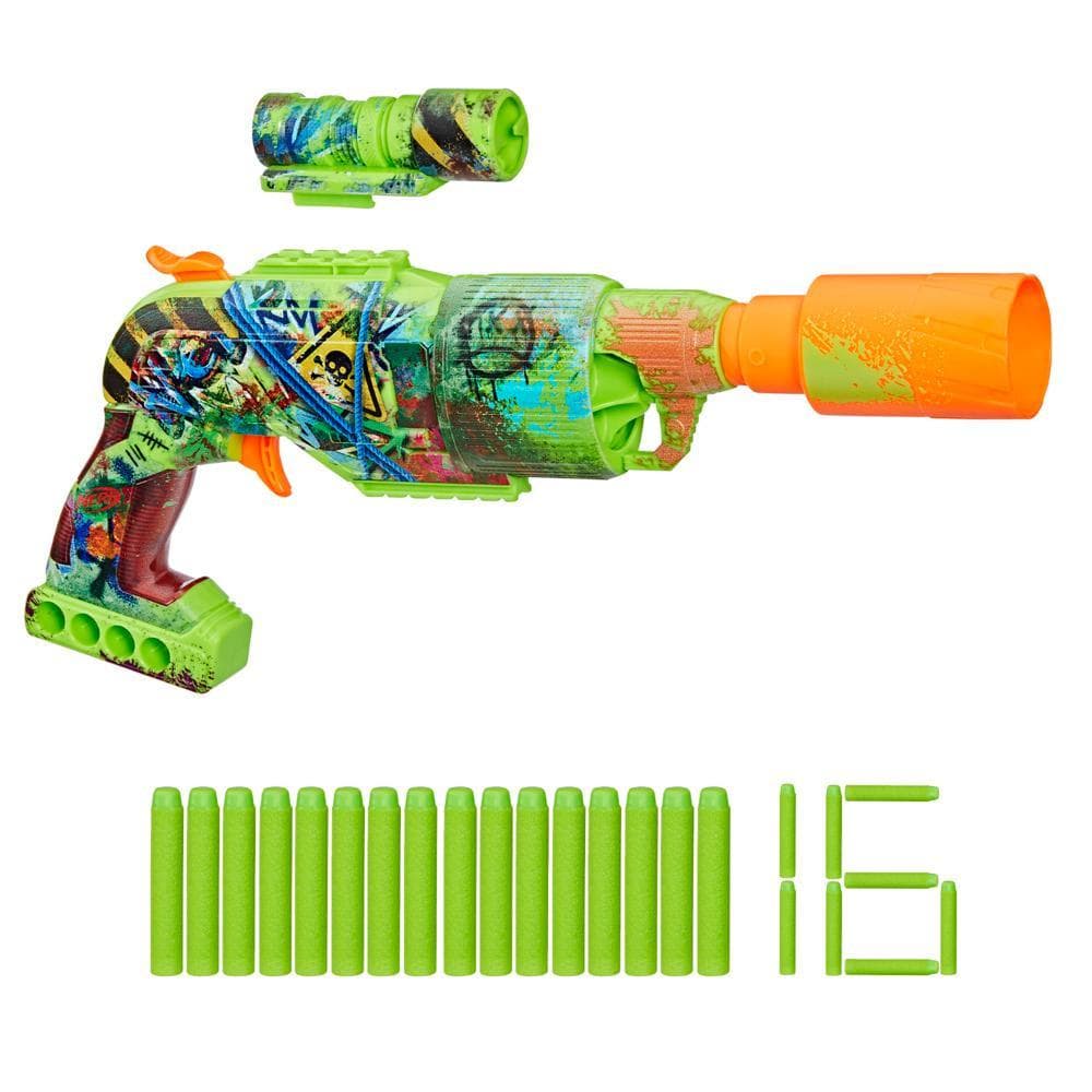 Nerf Zombie Driller Dart Blaster, 16 Nerf Elite Darts, Outdoor Games, Ages 8+