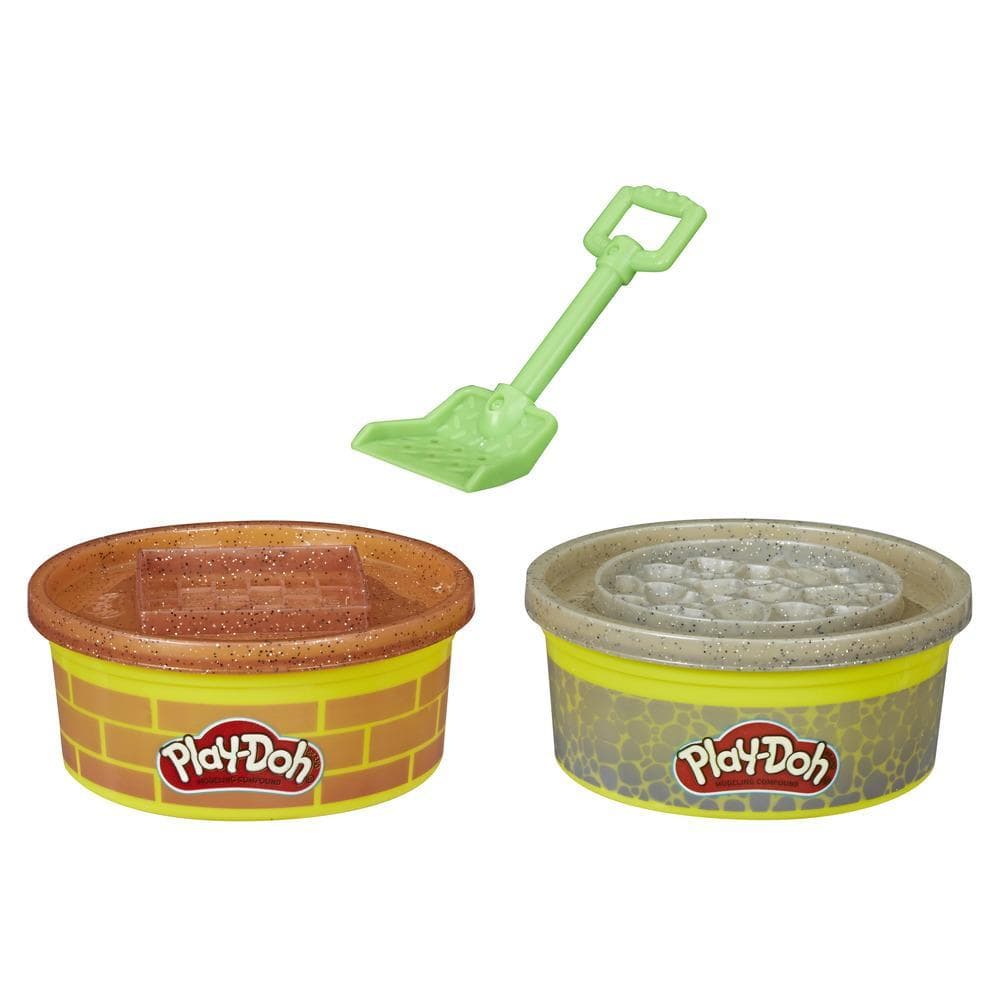 Play-Doh Wheels - Paquete de 2 latas de 224 g de masa de construcción para hacer ladrillos y piedras