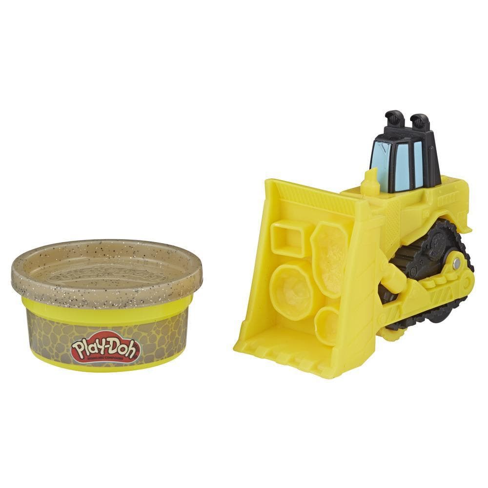 Play-Doh Wheels - Bulldozer pequeño de juguete con 1 lata de masa de construcción Play-Doh no tóxica color piedra