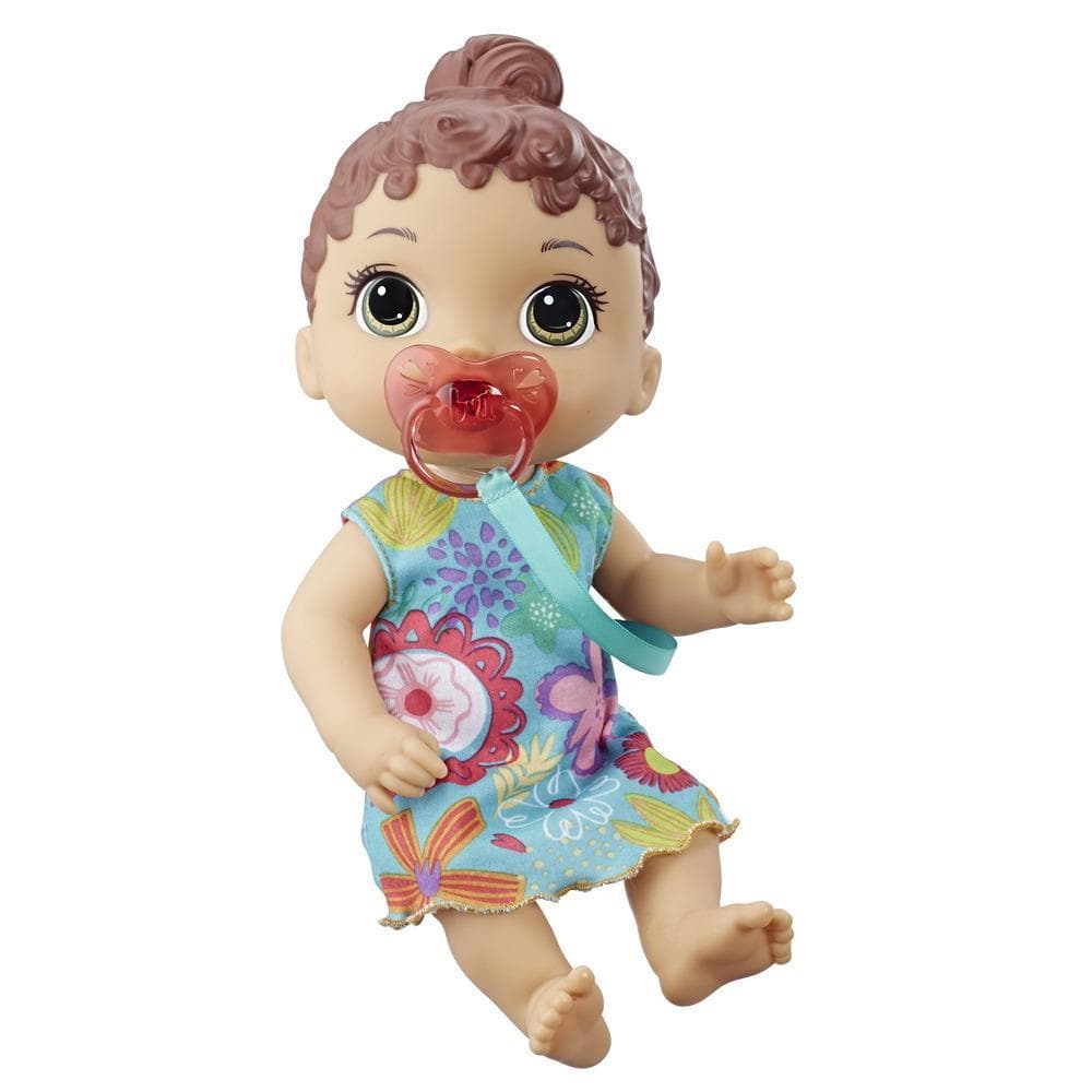 Baby Alive Bebé Soniditos: Muñeca bebé interactiva con pelo castaño, para niñas y niños de 3 años en adelante, 10 efectos de sonido, incluyendo risas y llanto - Muñeca bebé con chupón