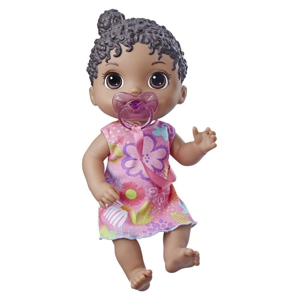 Baby Alive Bebé Soniditos: Muñeca bebé interactiva con pelo negro, para niñas y niños de 3 años en adelante, 10 efectos de sonido, incluyendo risas y llanto - Muñeca bebé con chupón