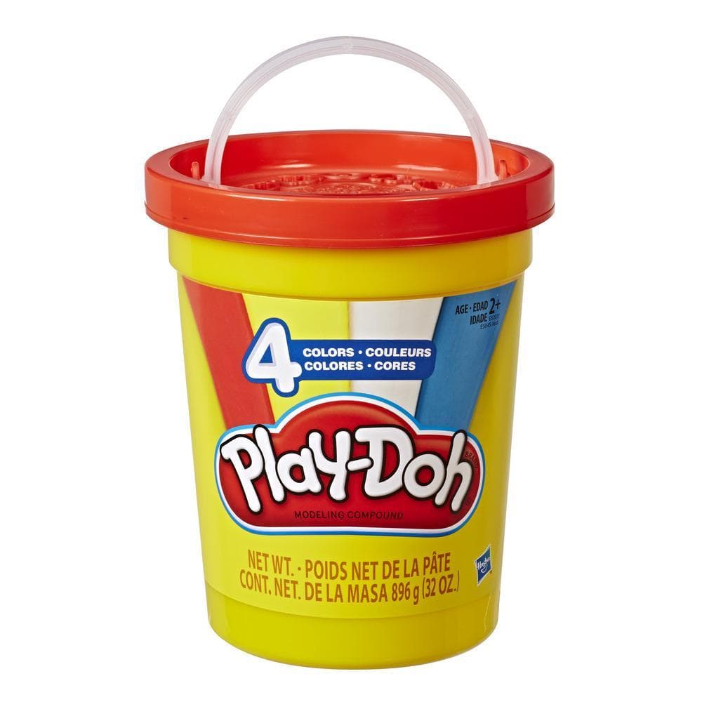 Play-Doh Súper lata de 896 g de masa modeladora no tóxica con 4 colores clásicos - Rojo, azul, amarillo y blanco
