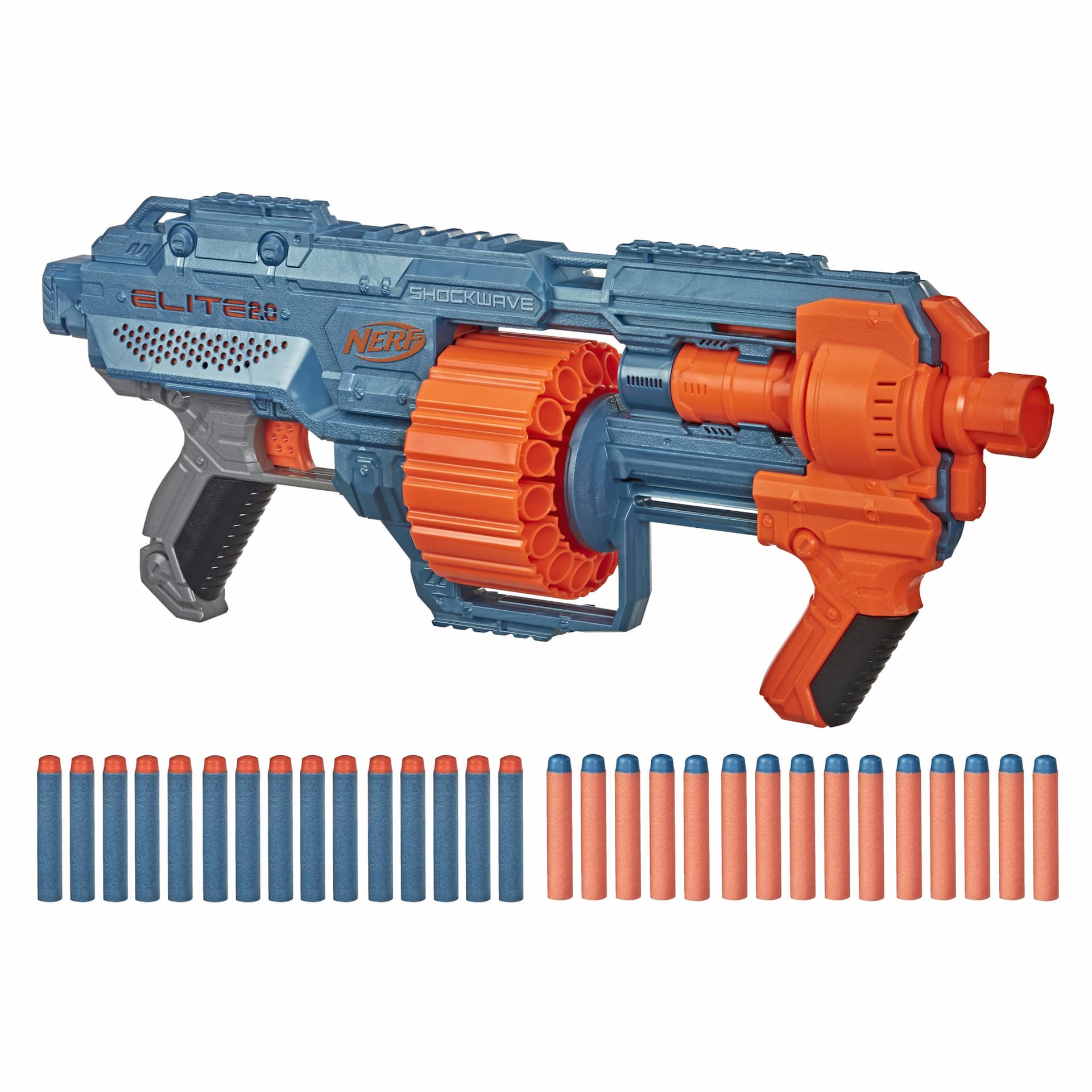 Lanzador Nerf Elite 2.0 Shockwave RD-15 - 30 dardos Nerf, tambor giratorio de 15 dardos, modo ráfaga - personalización