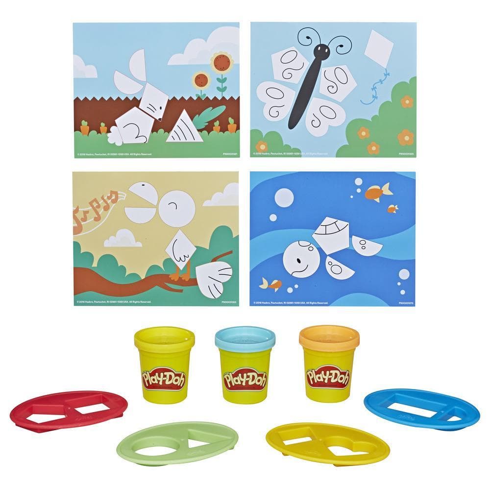 Play-Doh Academy Formas - Juego de actividades básicas para niños pequeños con 3 colores no tóxicos Play-Doh, para niños de 2 años en adelante