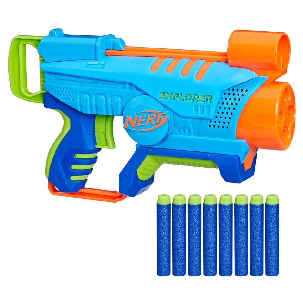 Nerf Elite Junior Explorer Easy Play, blaster à fléchettes avec 8 fléchettes Nerf Elite