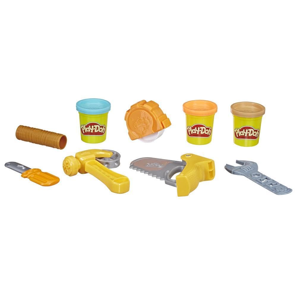 Play-Doh - Coffre à outils, ensemble d'outils avec 3 couleurs de pâte atoxique pour les enfants