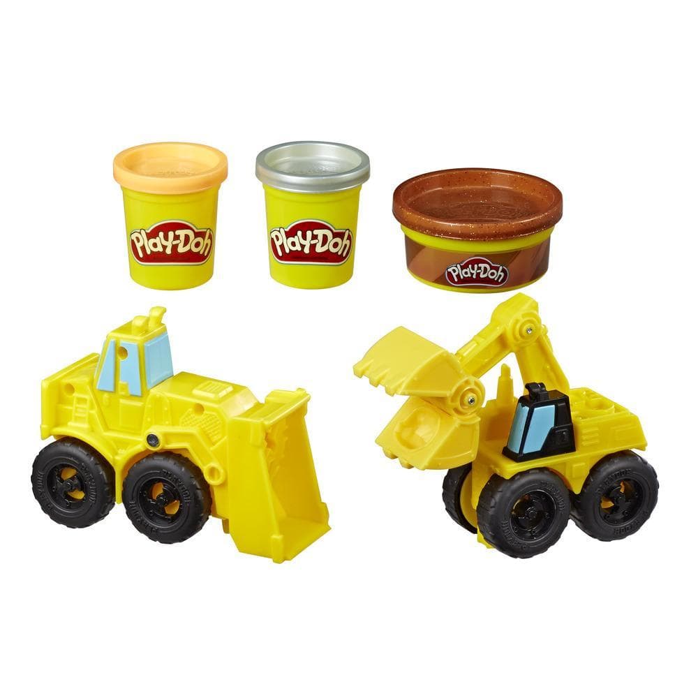 Excavatrice et chargeuse Play-Doh Wheels; camions-jouets de construction avec pâte de construction atoxique imitant le sable et 2 autres couleurs