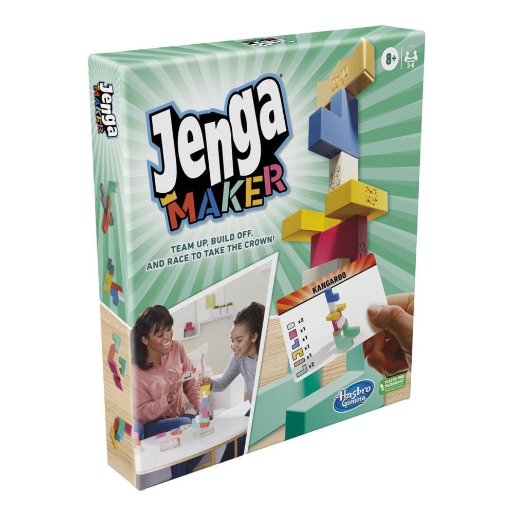 Jenga Maker, tour d'empilage avec blocs en bois massif véritable, jeu pour enfants, à partir de 8 ans, pour 2 à 6 joueurs