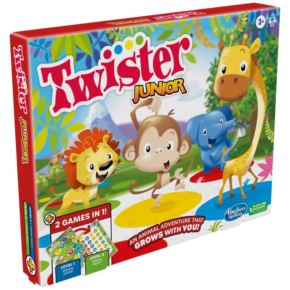 Jeu Twister Junior, tapis réversible aventure animalière, jeu pour 2 à 4 joueurs, à partir de 3 ans