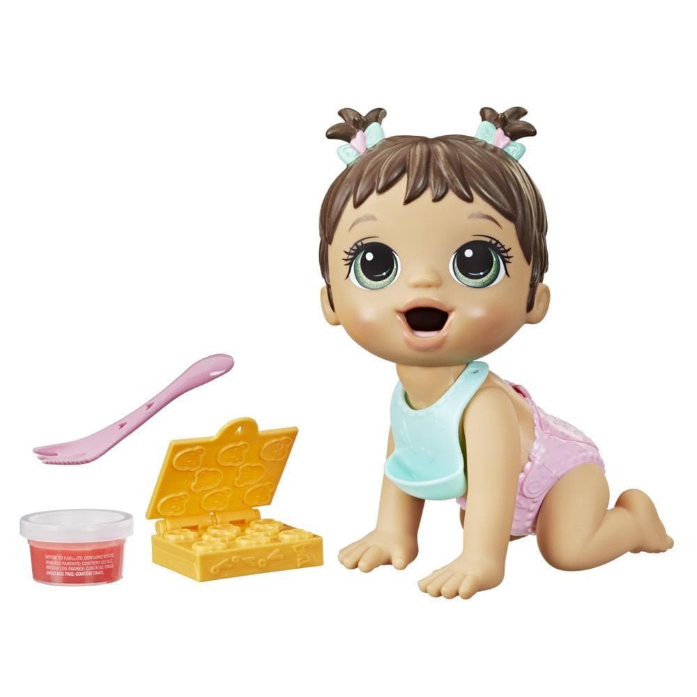 Baby Alive Bébé pause gourmande, mange et fait « caca », 20 cm, moule à aliments, enfants, dès 3 ans, cheveux châtains