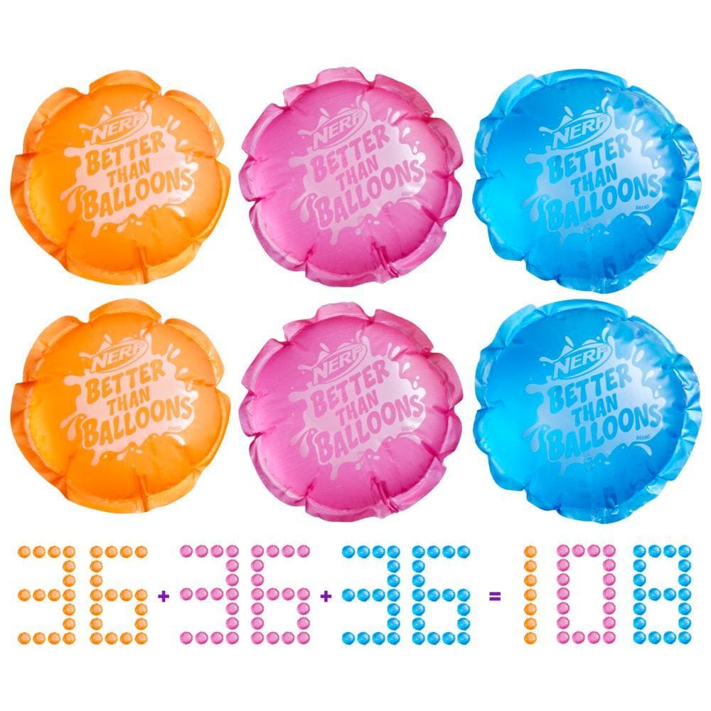 Nerf Better Than Balloons, jouets d'eau, 108 ballons, nettoyage facile, à partir de 3 ans