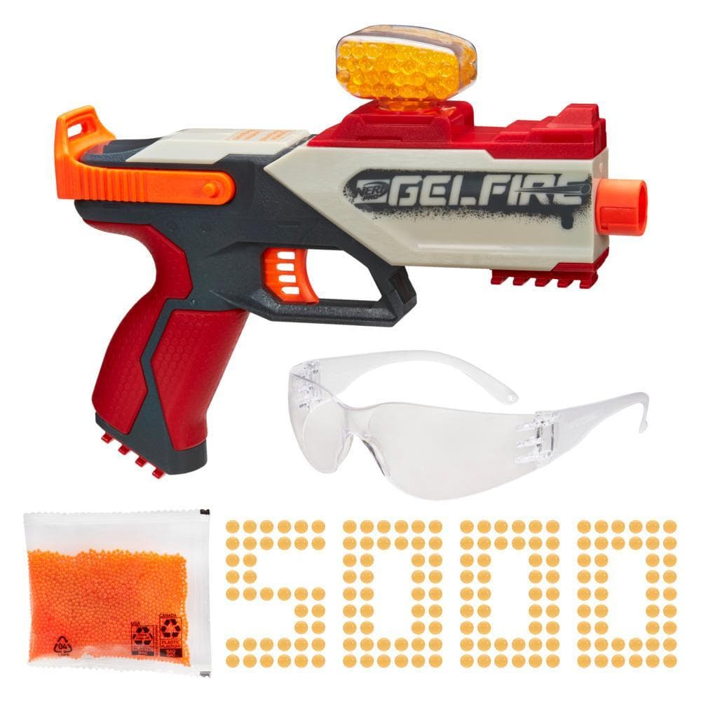 Nerf Pro Gelfire, blaster Legion, 5 000 billes Gelfire, chargeur-trémie 130 billes, lunettes