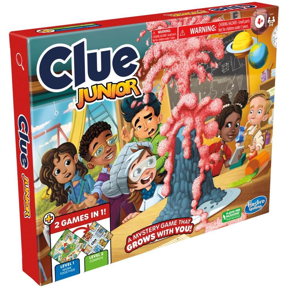 Clue Junior, plateau de jeu réversible, 2 jeux de plateau en 1, jeu d'enquête Clue, dès 4 ans