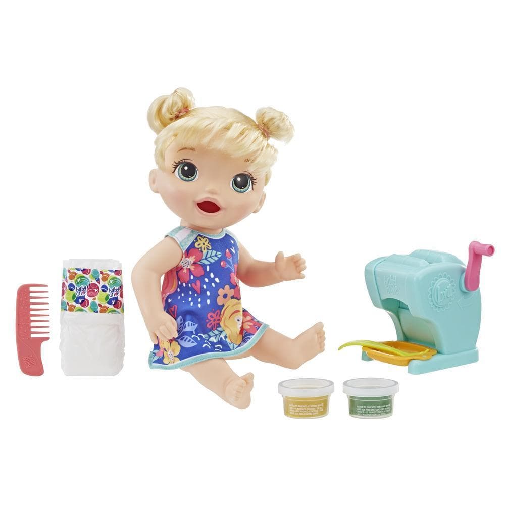Bébé Régal de pâtes de Baby Alive : poupée de bébé qui mange et fait « caca », avec des accessoires incluant une machine à pâtes et de la nourriture réutilisable pour poupée; poupée pour filles et garçons de 3 ans et plus