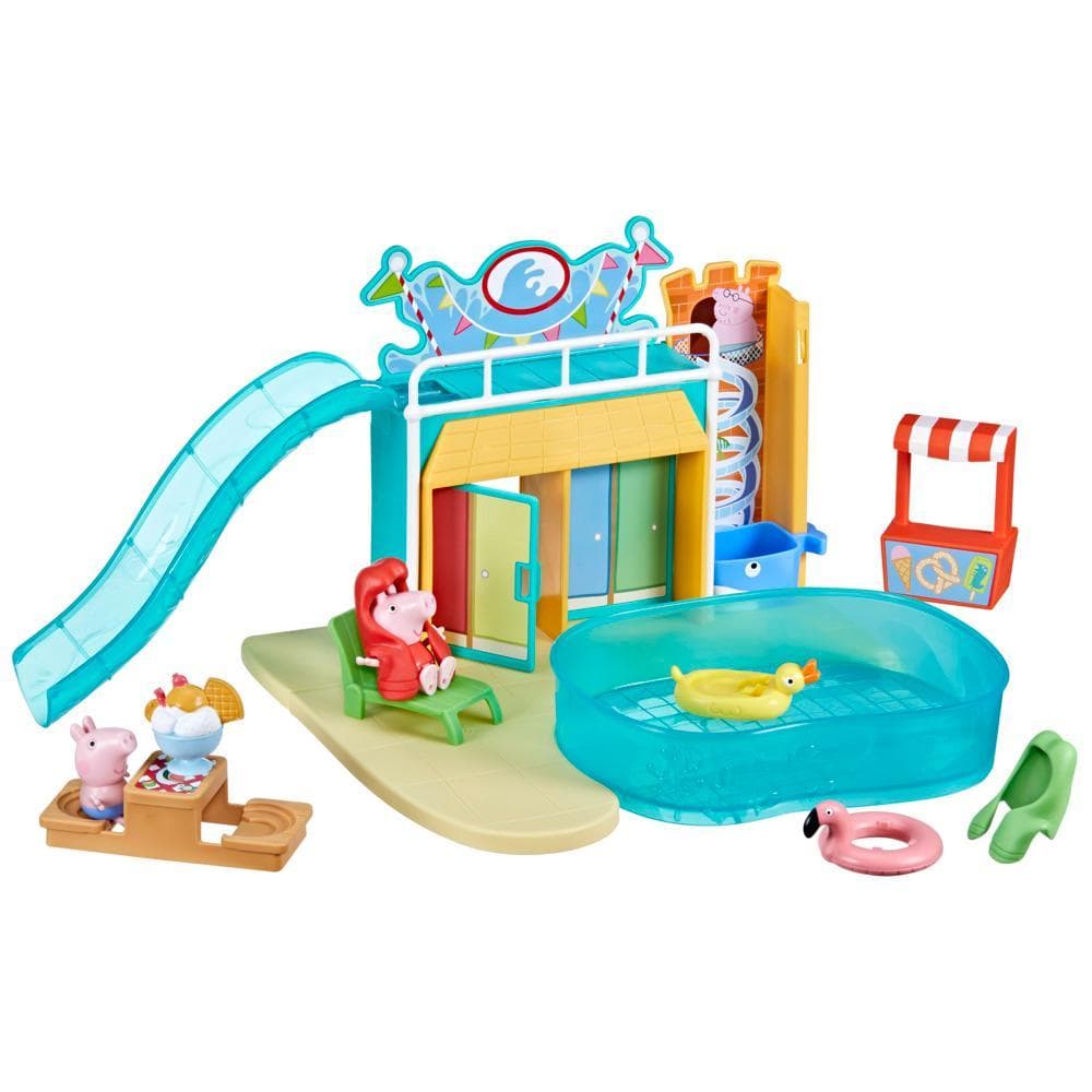 Peppa Pig Le parc aquatique de Peppa, coffret avec 2 figurines et 15 accessoires, jouet pour enfants