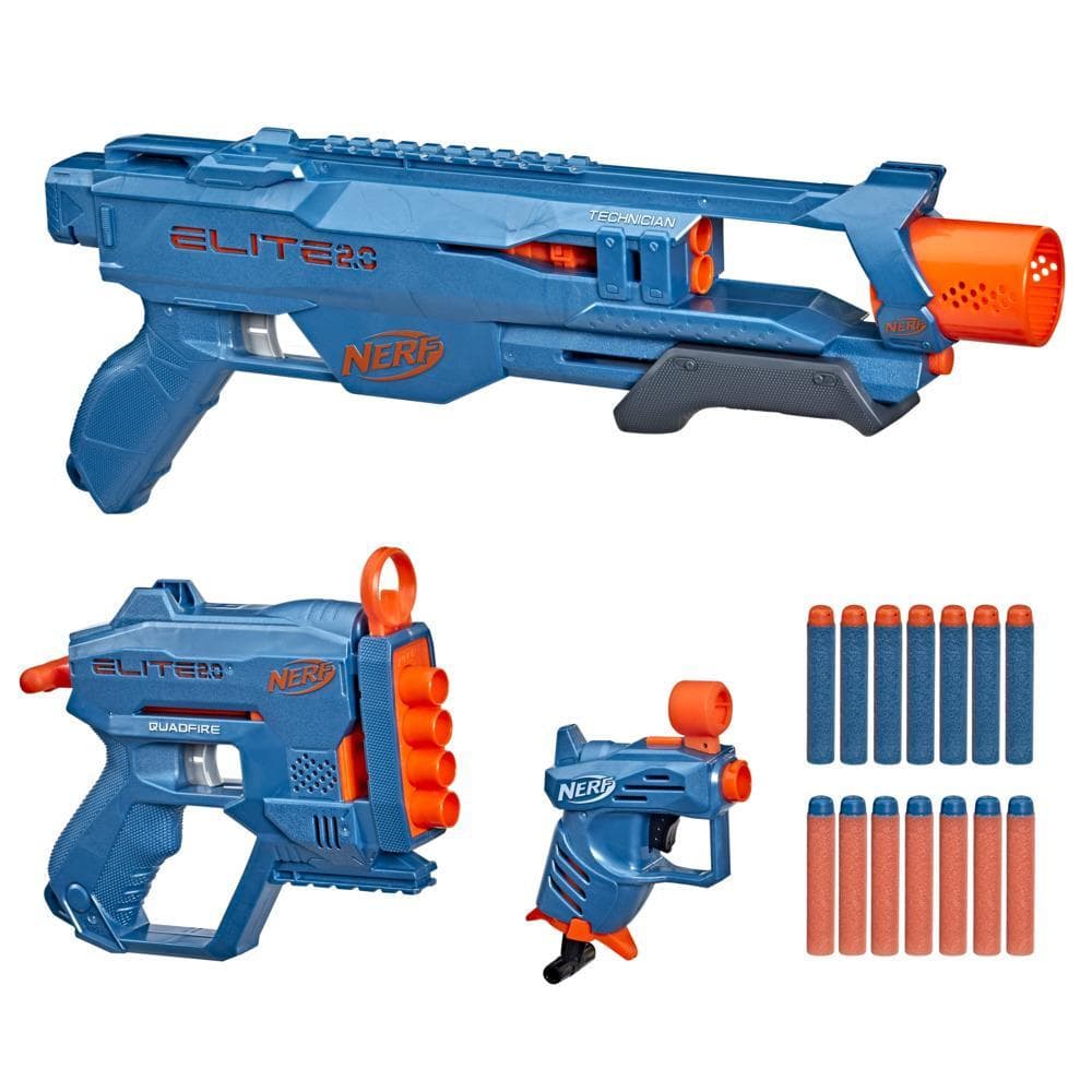 Lança Dardos Nerf Elite 2.0 Kit Loadout com 3 Lançadores - Technician DS-2, Quadfire QS-4 e Ace SD-1 - F4179 - Hasbro