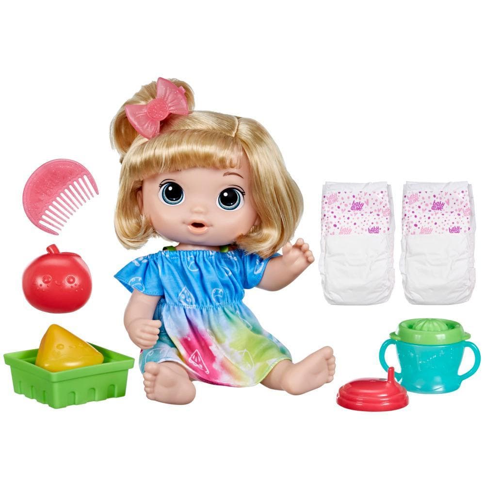 Baby Alive Fruity Sips Doll, Apple, Pretend Juicer Baby Doll Set, Kids 3 and Up, Blonde Hair