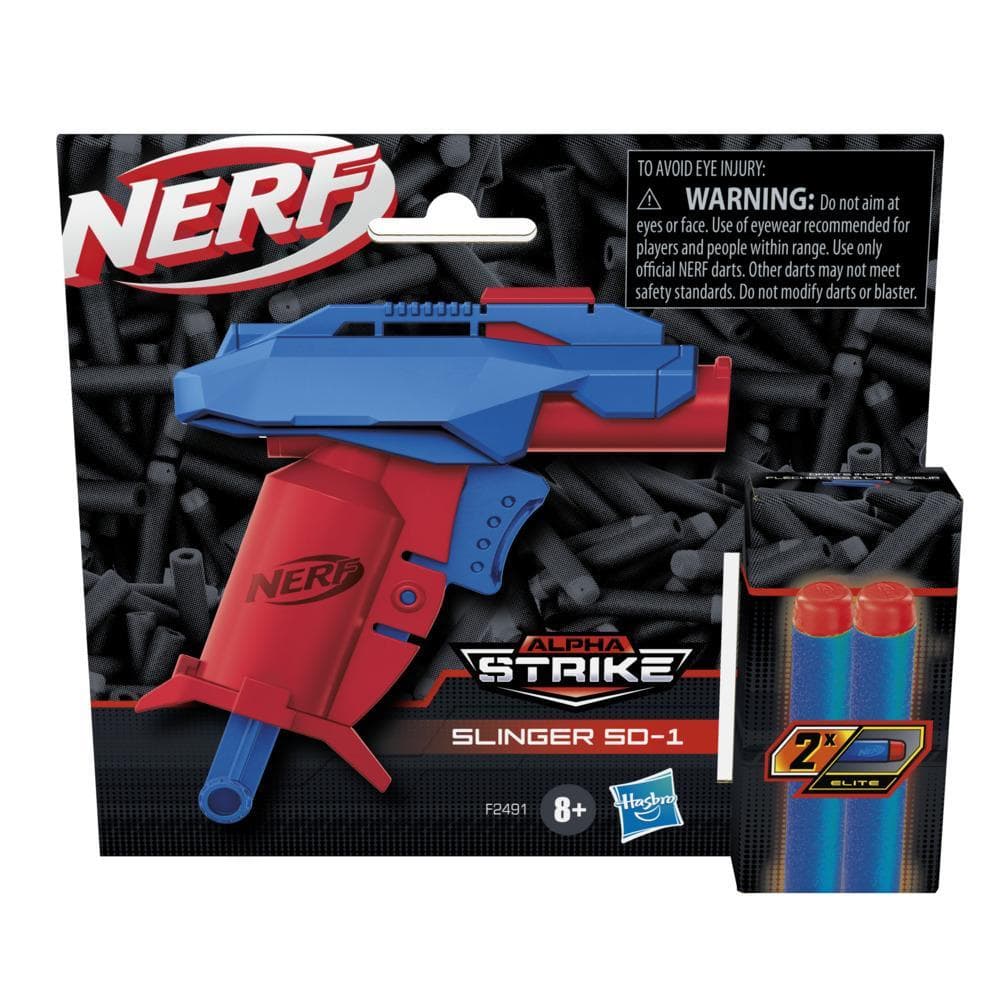 Nerf Alpha Strike Slinger SD-1 Single-Fire Dart Blaster and 2 Official Nerf Elite Foam Darts -- Easy Load Prime Fire