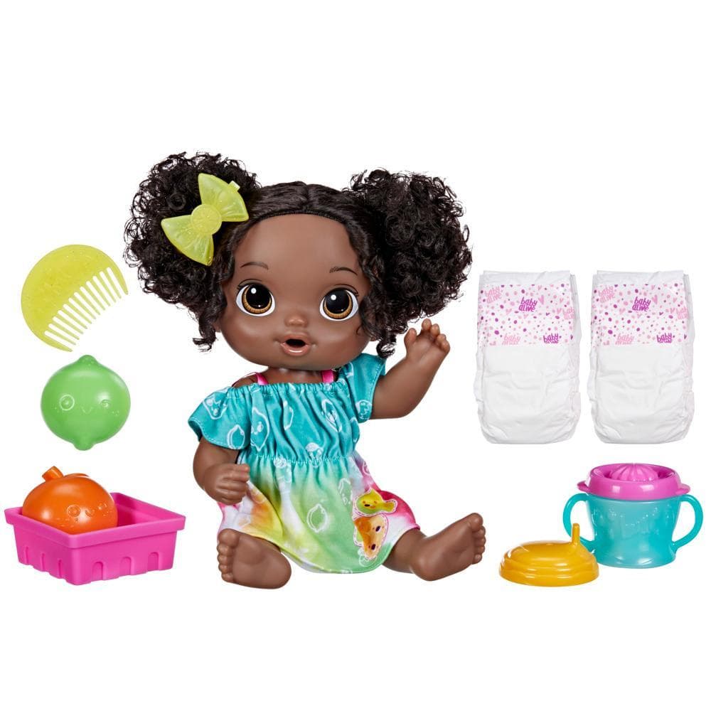 Baby Alive Fruity Sips Doll, Lime, Pretend Juicer Baby Doll Set, Kids 3 and Up, Black Hair