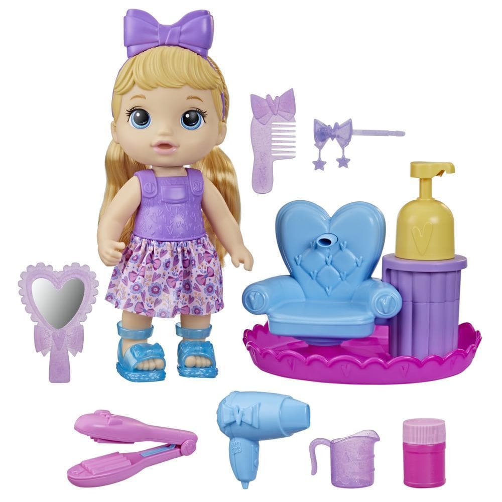 Baby Alive Sudsy Styling Doll, 12-Inch Toy for Kids 3 and Up, Salon Baby Doll Accessories, Bubble Solution, Blonde Hair