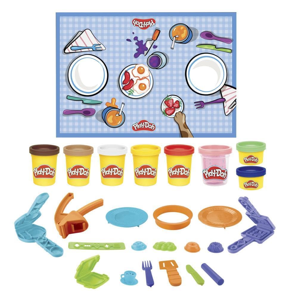 Play-Doh Kitchen Creations Morning Cafe Playset for Kids 3 Years and Up with 8 Colors, Playmat, Over 15 Tools