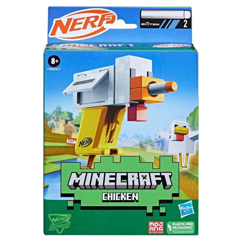 Nerf MicroShots Minecraft Chicken Blaster, Includes 2 Nerf Elite Foam Darts