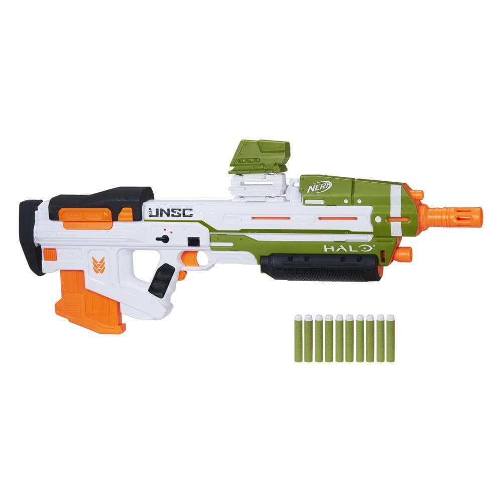 Nerf Halo MA40 Motorized Dart Blaster -- Includes Removable 10-Dart Clip, 10 Nerf Elite Darts, Attachable Rail Riser