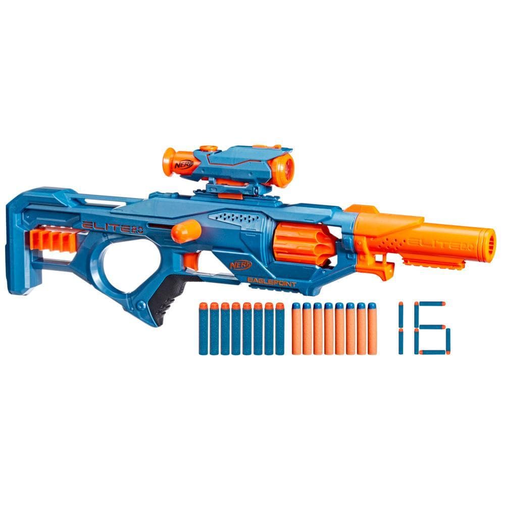 Nerf Elite 2.0 Eaglepoint RD-8 Blaster -- 8-Dart Drum, Detachable Scope and Barrel, 16 Nerf Darts, Bolt Action