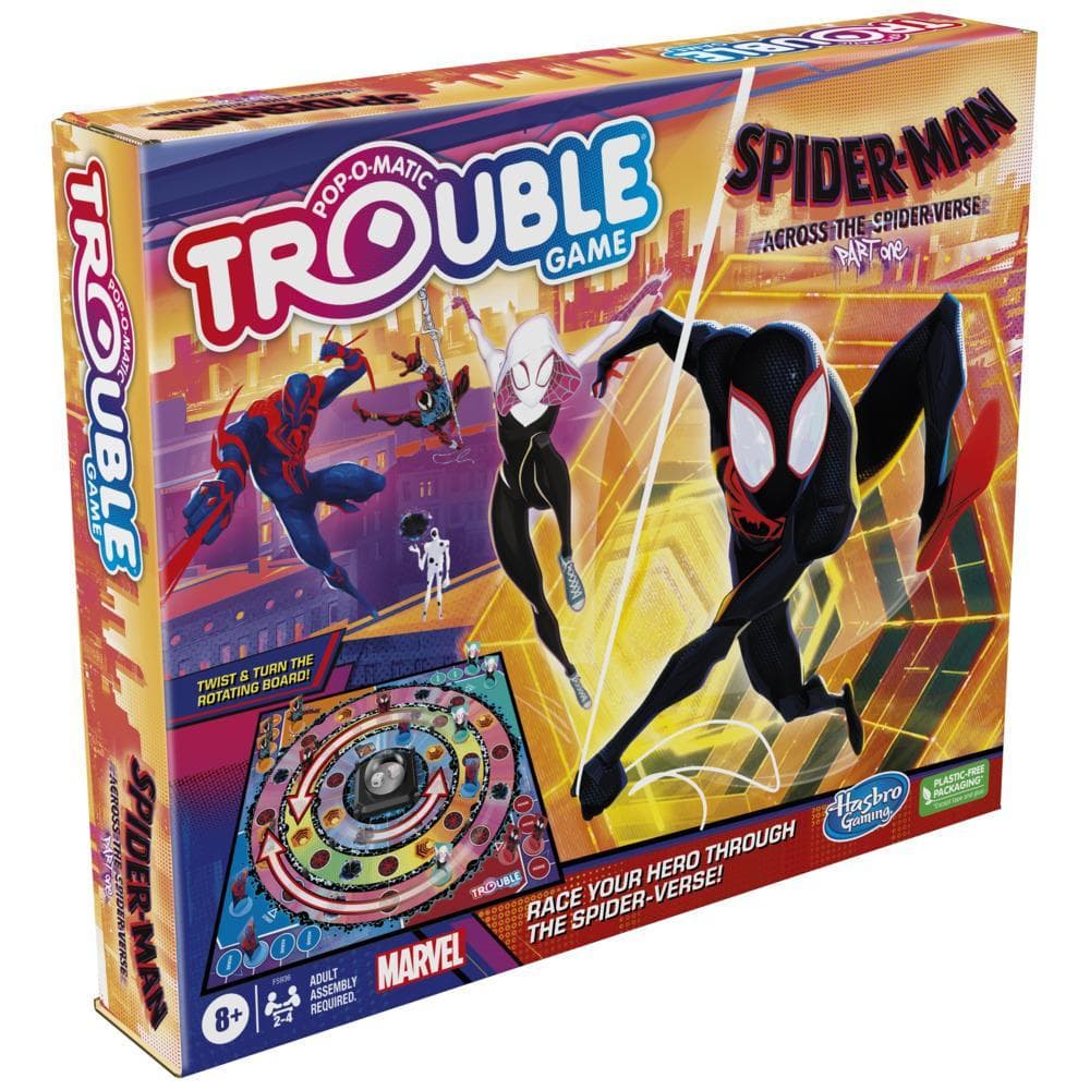 Trouble: Spider-Man Across the Spider-Verse Part One Edition Game for Marvel Fans, Ages 8+, 2-4 Players, Rotating Gameboard