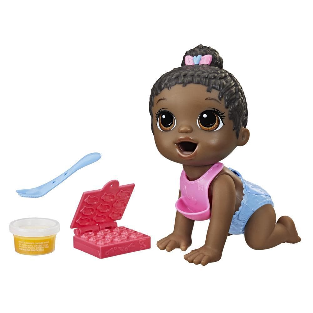 Baby Alive Lil Snacks Doll, Eats and "Poops," 8-inch Baby Doll with Snack Mold, Toy for Kids Ages 3 and Up, Black Hair
