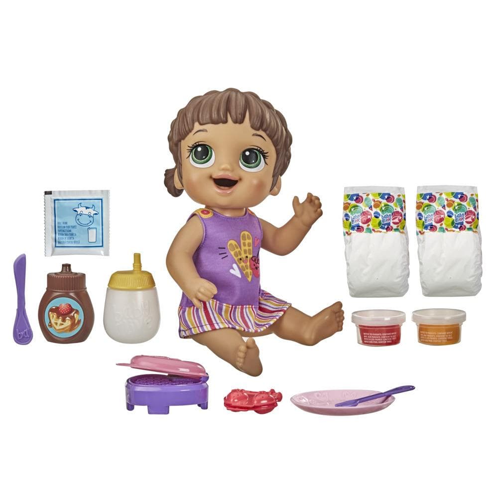 Baby Alive Breakfast Time Baby Doll, Accessories, Drinks, Wets, Eats, Brown Hair Toy for Kids Ages 3 Years and Up
