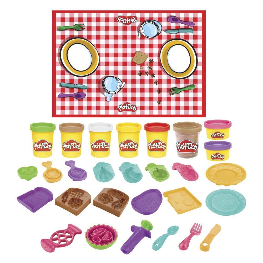 Play-Doh Kitchen Creations Picnic Lunch Playset for Kids 3 Years and Up with 8 Colors, Playmat, Over 15 Tools