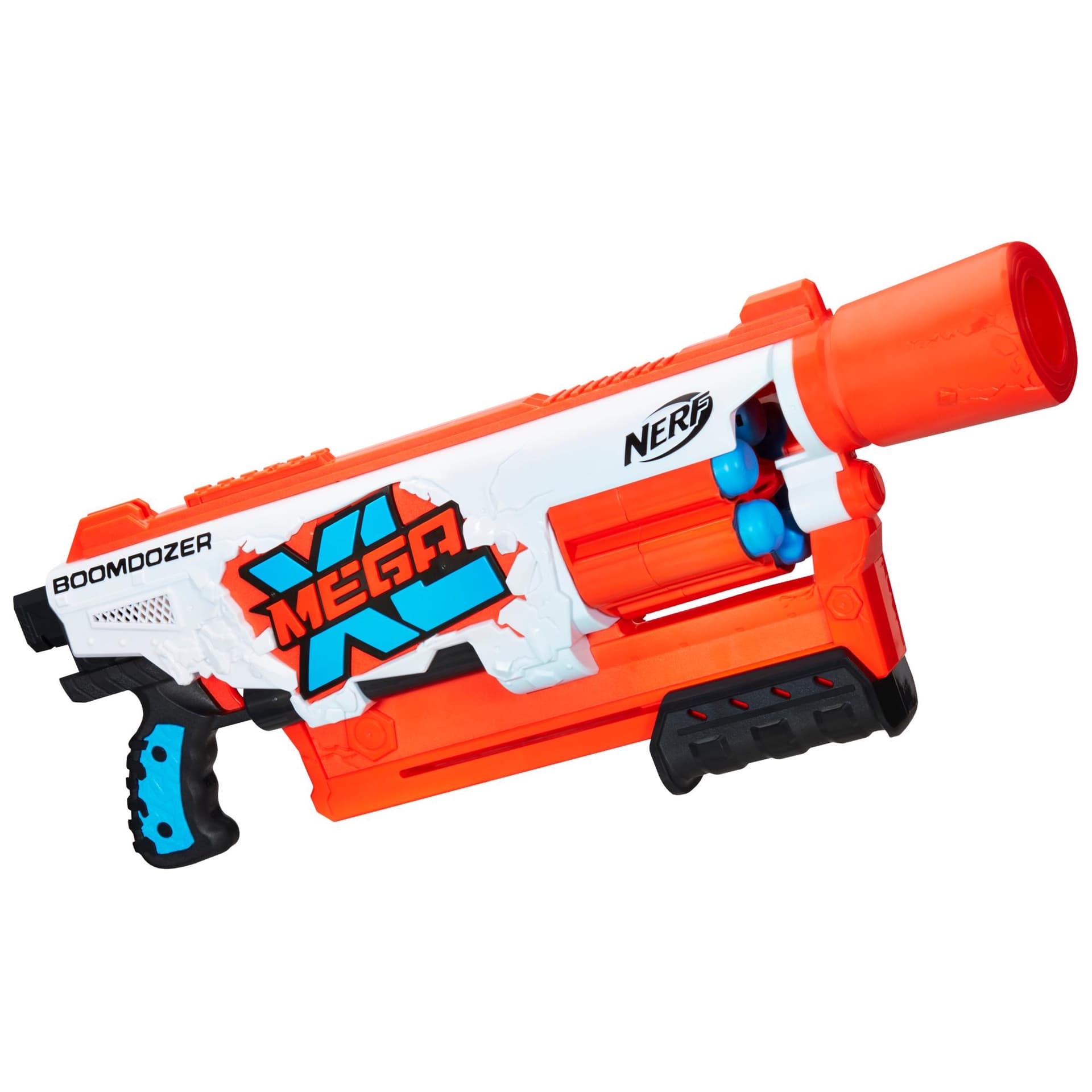 Nerf Mega XL Boom Dozer Blaster, Largest Nerf Mega Darts Ever, XL 6-Dart Rotating Drum, 6 Nerf Mega XL Whistler Darts