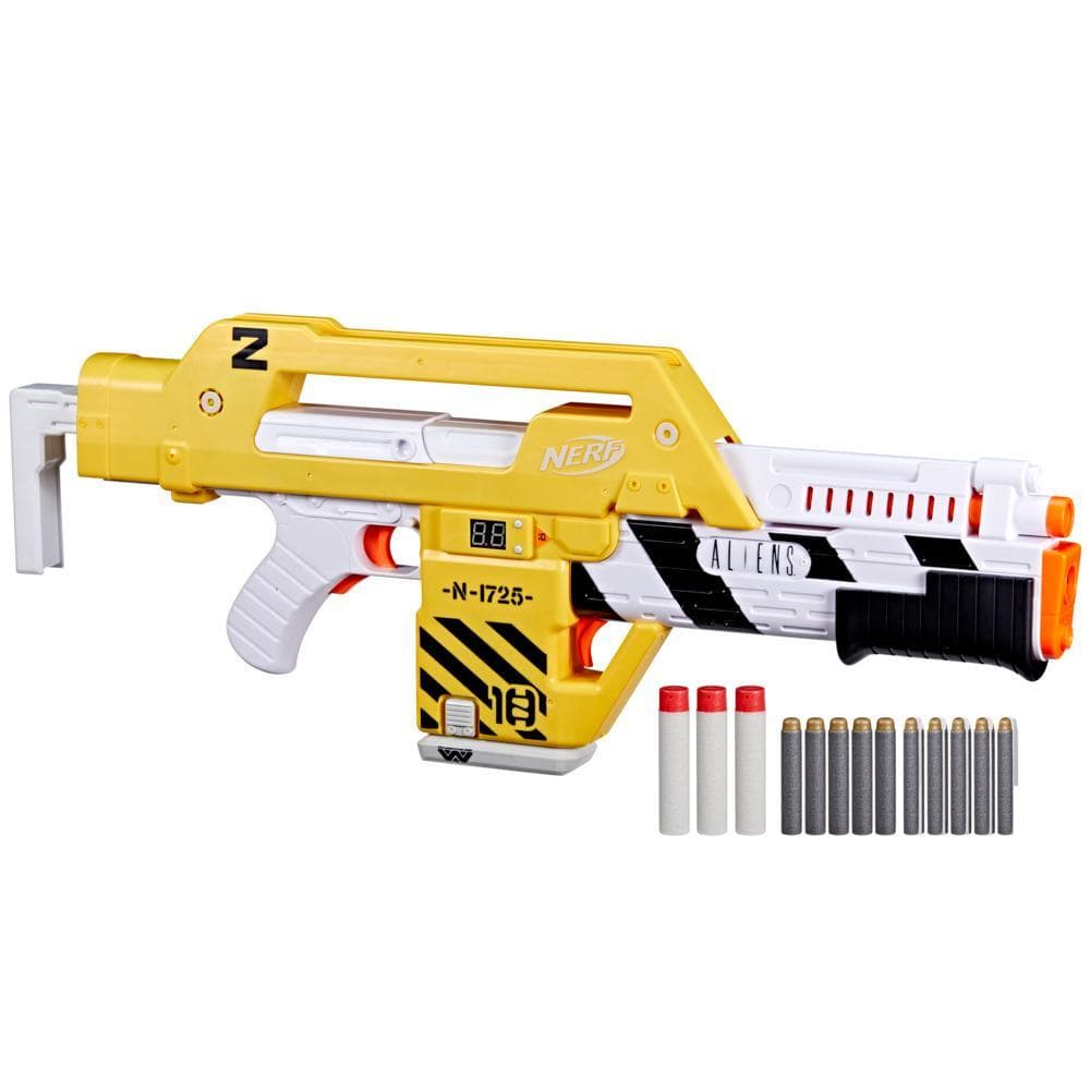 Nerf LMTD Aliens M41A Pulse Blaster, Dual Blasting, LCD Dart Counter, Clip, 10 Nerf Elite Darts, 3 Nerf Mega Darts