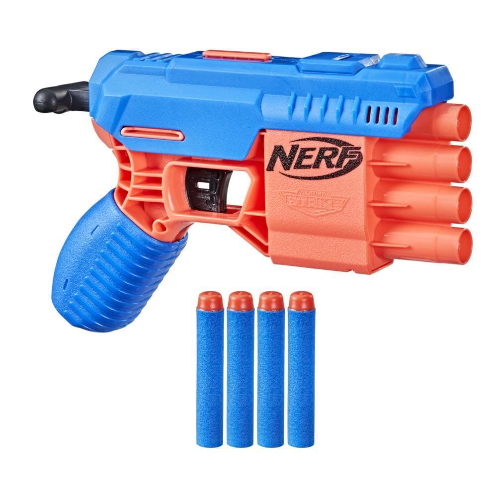 Nerf Alpha Strike Claw QS-4 Blaster and 4 Official Nerf Elite Foam Darts -- 4-Dart Blasting -- Easy Load-Prime-Fire